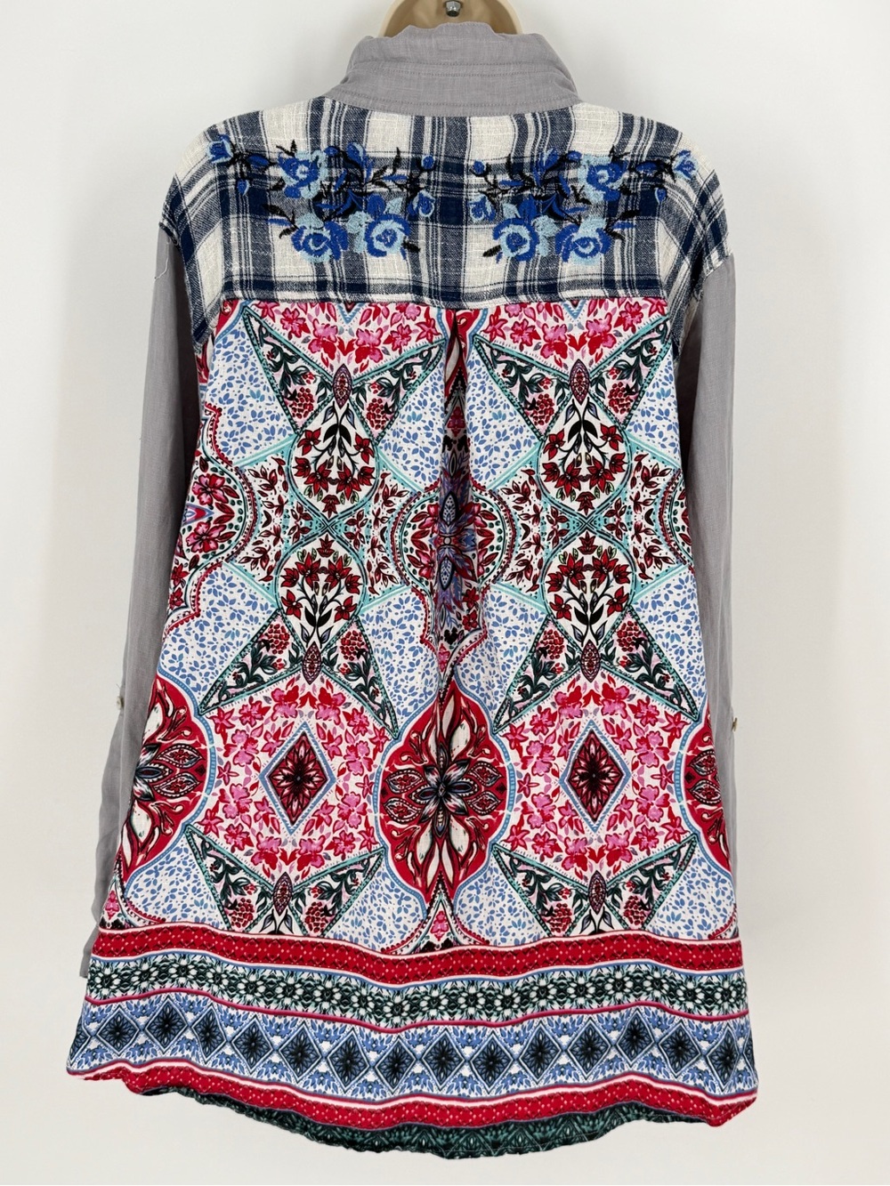 John Mark Linen Embroidered Floral Patchwork Tunic Shirt Boho Cottagecore XL - Picture 9 of 15